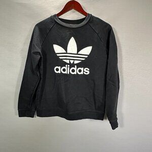 Adidas Trefoil Sweatshirt Womens Medium Black Cotton Rib Hem Cuffs  White Logo